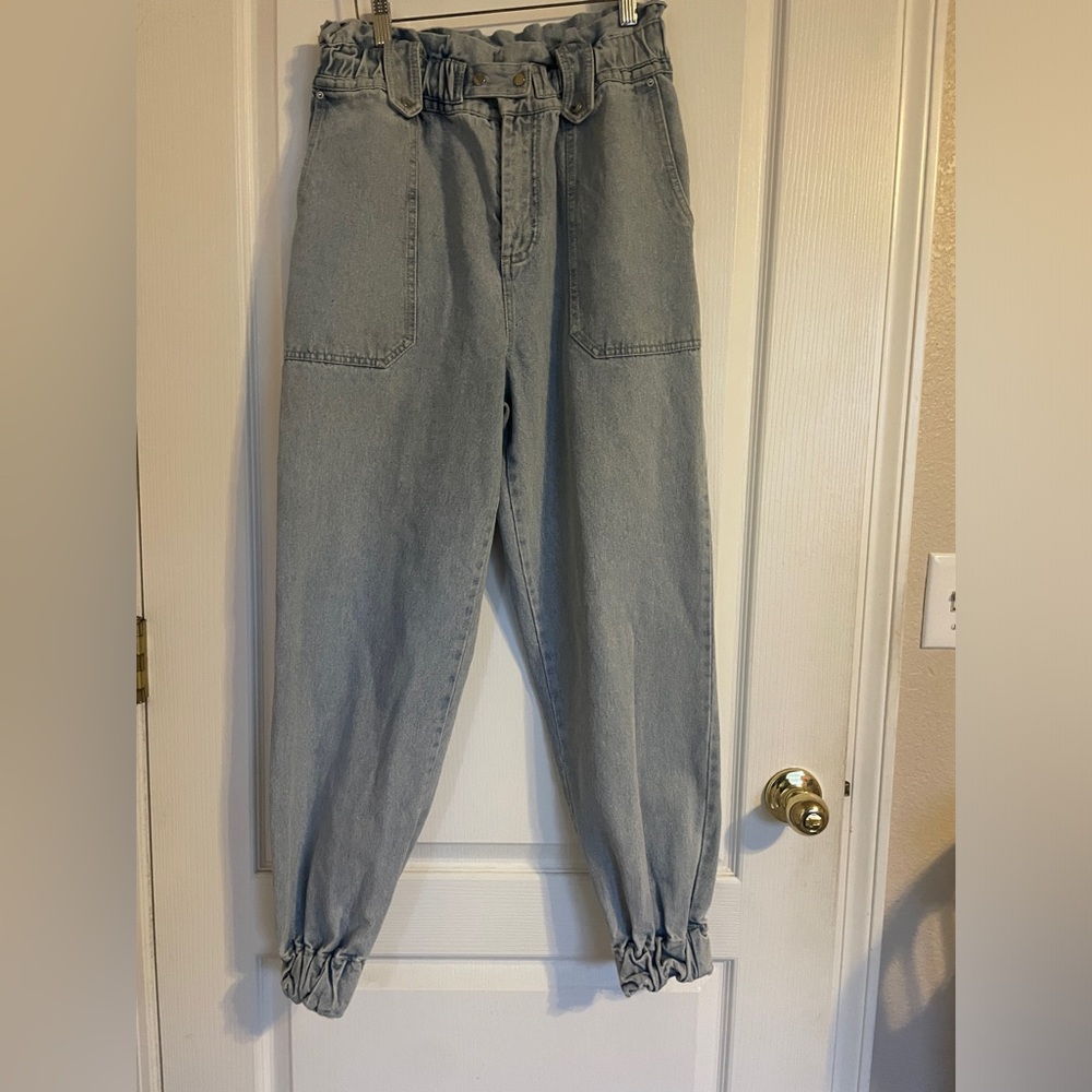 Magali Pascal‎ Denim Joggers Womens Medium Light Blue Excellent Paperbag Waist